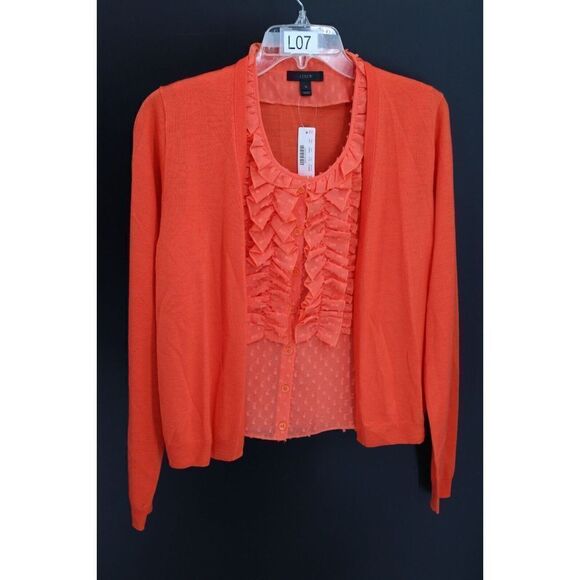 J.Crew Cardigan sweater with ruffly underlay-G9830-TANGERINE-size M-merino wool - Picture 1 of 7